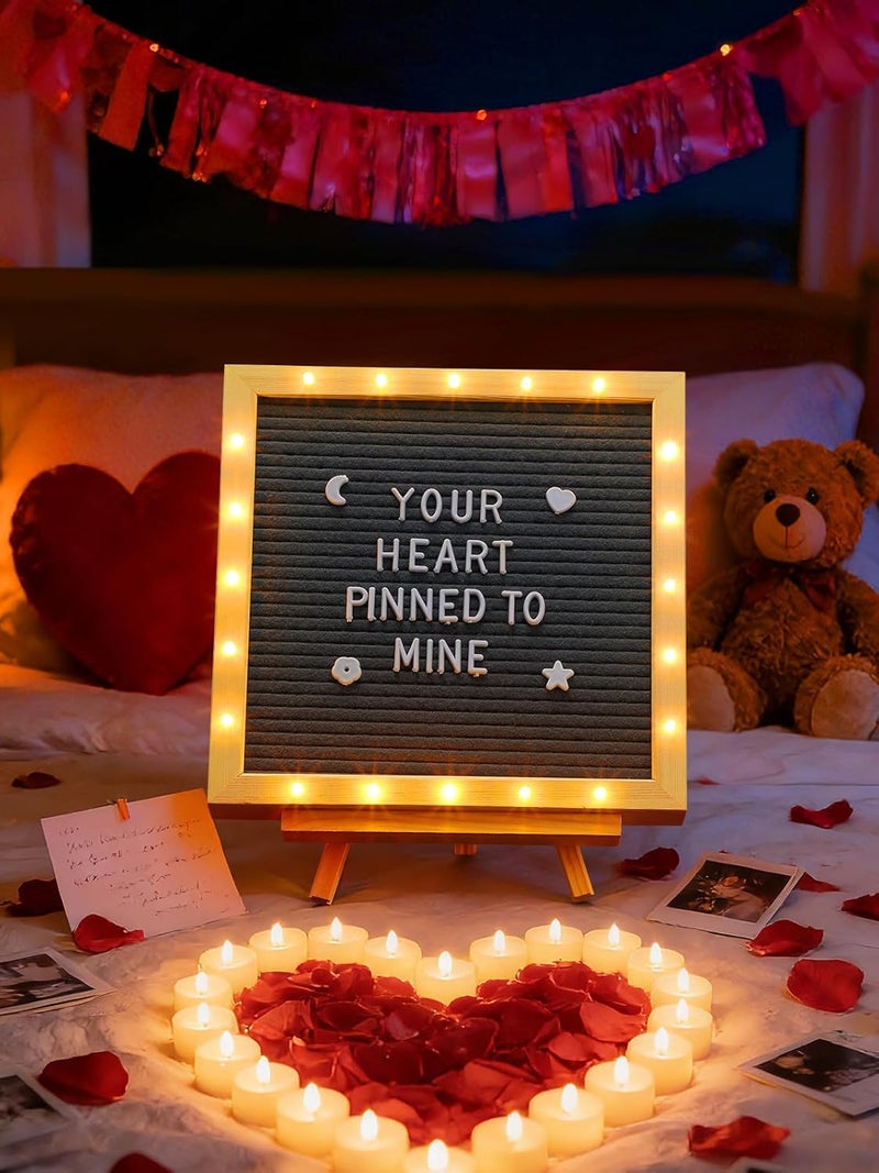 ANPHSIN Changeable Felt Letter Board with LED Lights - 10×10" Message Custom Signs & Wood Stand & 450 Letters, Poster Board for Valentine's Day/Baby/Pregnancy Announcement/Classroom Wall Decor Gifts, Grey - Image 4